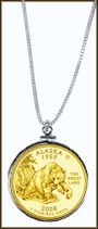 Alaska Quarter Sterling Silver Necklace - with Gold Plated State Quarter MAIN