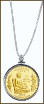 Alabama Quarter Sterling Silver Necklace - with Gold Plated State Quarter MAIN