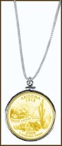 Arizona Quarter Sterling Silver Necklace - with Gold Plated State Quarter MAIN