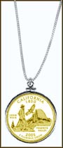 California Quarter Sterling Silver Necklace - with Gold Plated State Quarter MAIN