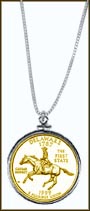 Delaware Quarter Sterling Silver Necklace - with Gold Plated State Quarter MAIN