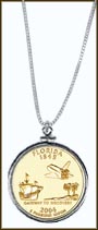 Florida Quarter Sterling Silver Necklace - with Gold Plated State Quarter MAIN