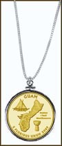 Guam Quarter Sterling Silver Necklace - with Gold Plated Territorial Quarter MAIN