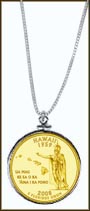 Hawaii Quarter Sterling Silver Necklace - with Gold Plated State Quarter MAIN