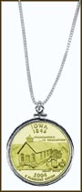 Iowa Quarter Sterling Silver Necklace - with Gold Plated State Quarter MAIN