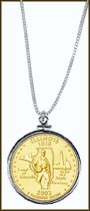 Illinois Quarter Sterling Silver Necklace - with Gold Plated State Quarter MAIN