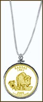 Kansas Quarter Sterling Silver Necklace - with Gold Plated State Quarter MAIN
