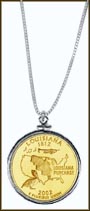 Louisiana Quarter Sterling Silver Necklace - with Gold Plated State Quarter MAIN