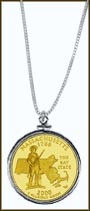 Massachusetts Quarter Sterling Silver Necklace - with Gold Plated State Quarter MAIN