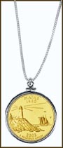Maine Quarter Sterling Silver Necklace - with Gold Plated State Quarter MAIN