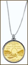 Missouri Quarter Sterling Silver Necklace - with Gold Plated State Quarter MAIN