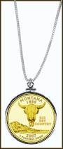 Montana Quarter Sterling Silver Necklace - with Gold Plated State Quarter MAIN