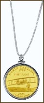 North Carolina Quarter Sterling Silver Necklace - with Gold Plated State Quarter MAIN