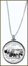 North Dakota Quarter Sterling Silver Necklace MAIN