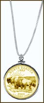 North Dakota Quarter Sterling Silver Necklace - with Gold Plated State Quarter MAIN