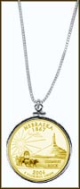 Nebraska Quarter Sterling Silver Necklace - with Gold Plated State Quarter MAIN