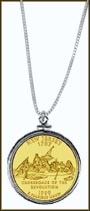 New Jersey Quarter Sterling Silver Necklace - with Gold Plated State Quarter MAIN