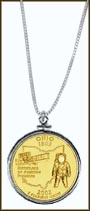 Ohio Quarter Sterling Silver Necklace - with Gold Plated State Quarter MAIN