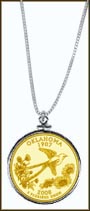 Oklahoma Quarter Sterling Silver Necklace - with Gold Plated State Quarter MAIN