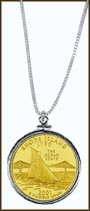 Rhode Island Quarter Sterling Silver Necklace - with Gold Plated State Quarter MAIN