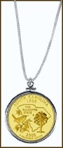 South Carolina Quarter Sterling Silver Necklace - with Gold Plated State Quarter MAIN