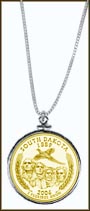 South Dakota Quarter Sterling Silver Necklace - with Gold Plated State Quarter MAIN