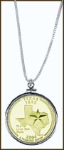 Texas Quarter Sterling Silver Necklace - with Gold Plated State Quarter MAIN
