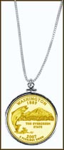 Washington Quarter Sterling Silver Necklace - with Gold Plated State Quarter MAIN