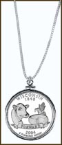 Wisconsin Quarter Sterling Silver Necklace MAIN