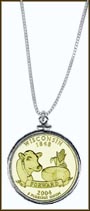 Wisconsin Quarter Sterling Silver Necklace - with Gold Plated State Quarter MAIN