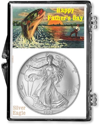 1994 Father’s Day Fishing Scene American Silver Eagle Gift Display MAIN