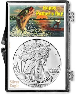 Father’s Day Fishing Scene American Silver Eagle Gift Display LARGE