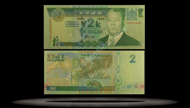 Fiji Banknote, 2 Dollars, 2000, P#102a MAIN