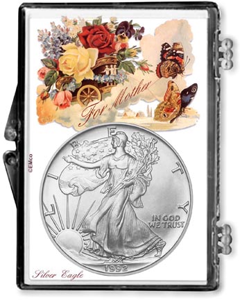 1992 For Mother American Silver Eagle Gift Display LARGE