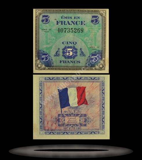 Allied Military Currency, France Banknote, 5 Francs, 1944, P#115b MAIN