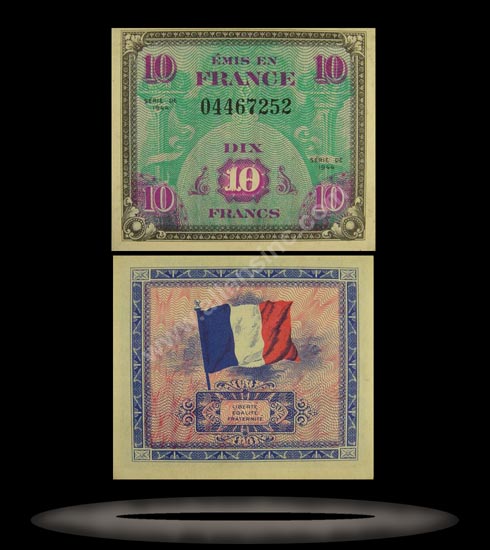 Allied Military Currency, France Banknote, 10 Francs, 1944, P#116a MAIN