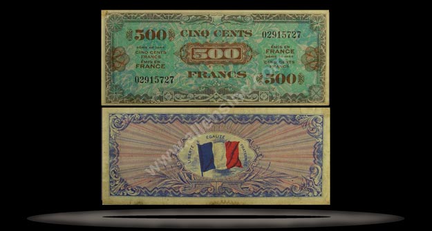 Allied Military Currency, France Banknote, 500 Francs, 1944, P#119a MAIN