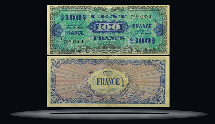 Allied Military Currency, France Banknote, 100 Francs, 1944, P#123c MAIN