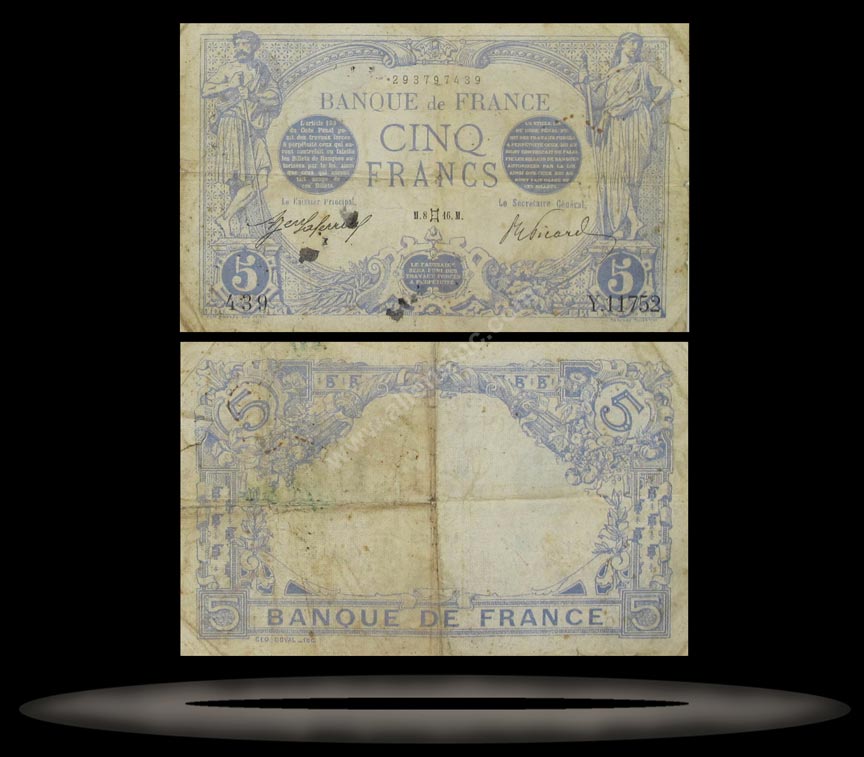 France Banknote, 5 Francs, 18.10.1916, P#70 MAIN