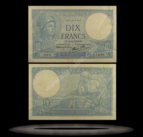 France Banknote, 10 Francs, 28.9.1939, P#84 MAIN