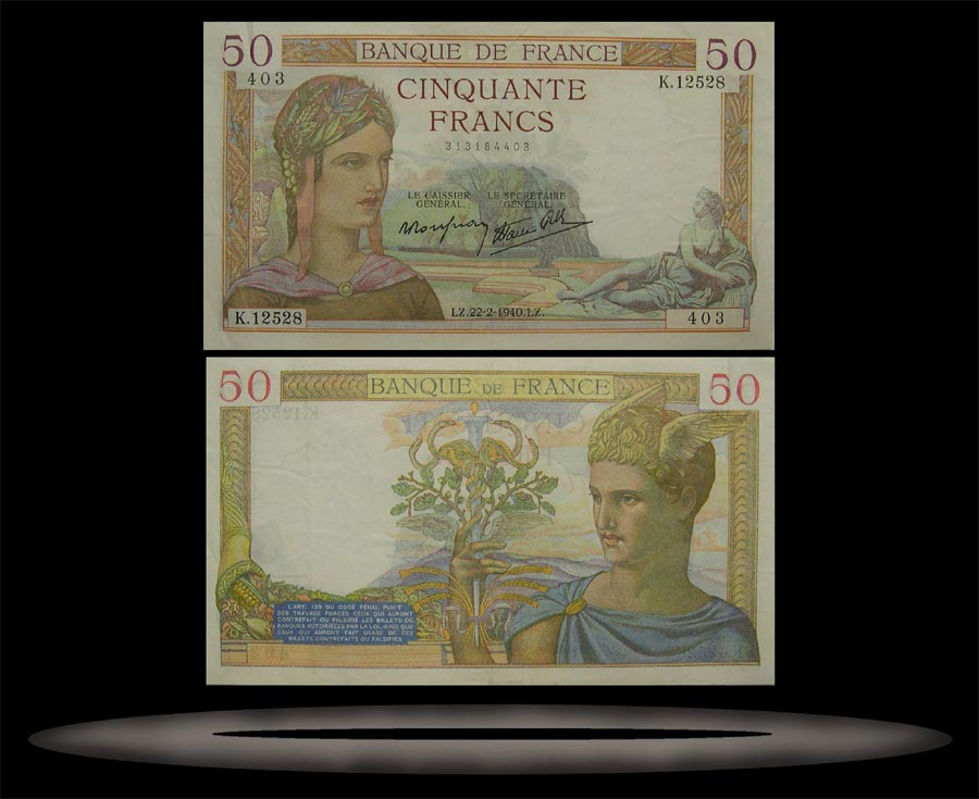 France Banknote, 50 Francs, 8.2.1940, P#85b MAIN
