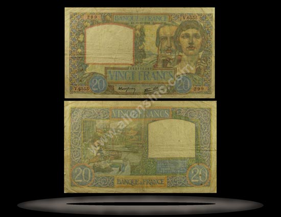 France Banknote, 20 Francs, 11.7.1940, P#92b MAIN