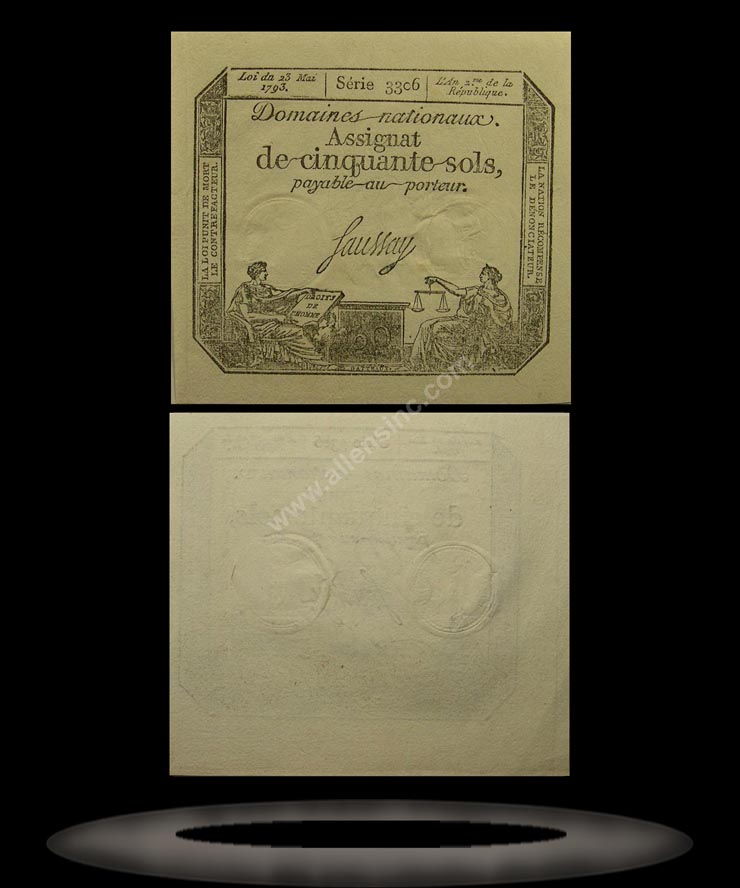 France Banknote, 50 Sols, 23.5.1793, P#70b MAIN