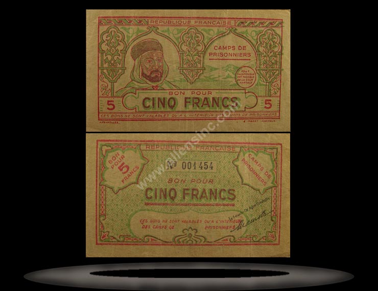 North Africa, Camps de Prisonniers, France Banknote, 5 Francs, P#2322 MAIN