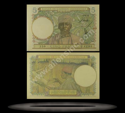 French West Africa Banknote, 5 Francs, 6.5.1942, P#25 MAIN