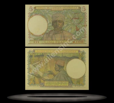 French West Africa Banknote, 5 Francs, 2.3.1943, P#26 MAIN