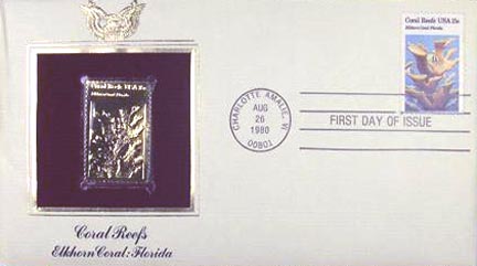 #1828 15¢ Coral Reefs: Florida - Gold-Foil First Day Cover MAIN