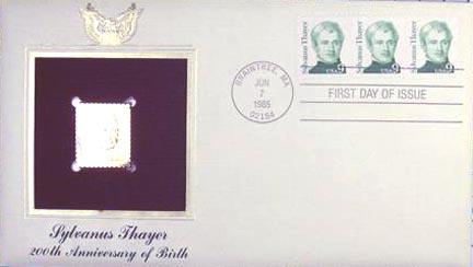 #1852 9¢ Sylvanus Thayer - Gold-Foil First Day Cover MAIN