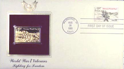 #2154 22¢ WWI Veterans - Gold-Foil First Day Cover MAIN