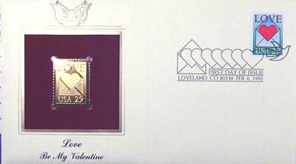 #2618 29¢ Love 1992 - Gold-Foil First Day Cover MAIN
